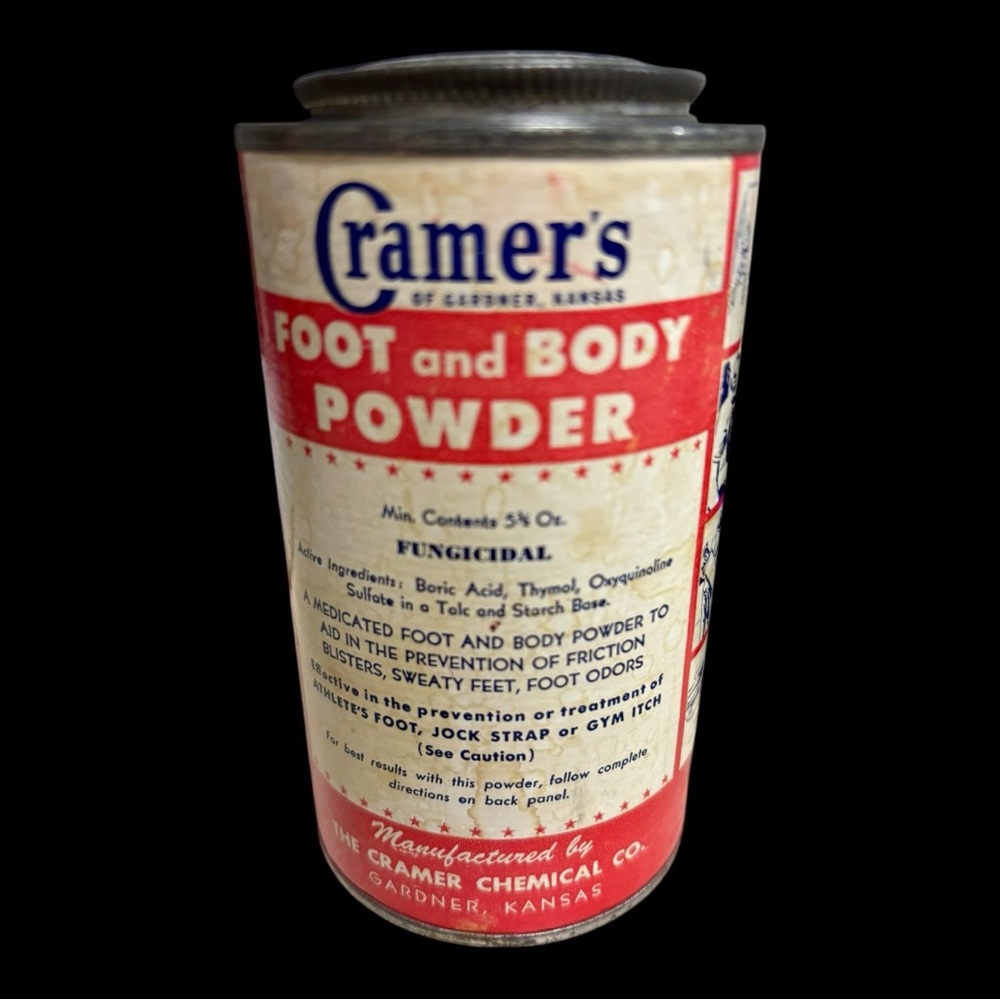 VINTAGE CRAMER'S FOOT and BODY POWDER 1944 CAN FUNGICIDAL 5 1/2 OZ.